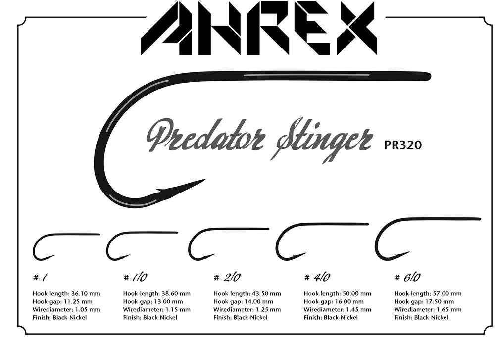 Ahrex Pr320 Predator Stinger #1/0 Fly Tying Hooks Black Nickel Heavy Wire Also Known As Trailer Hook